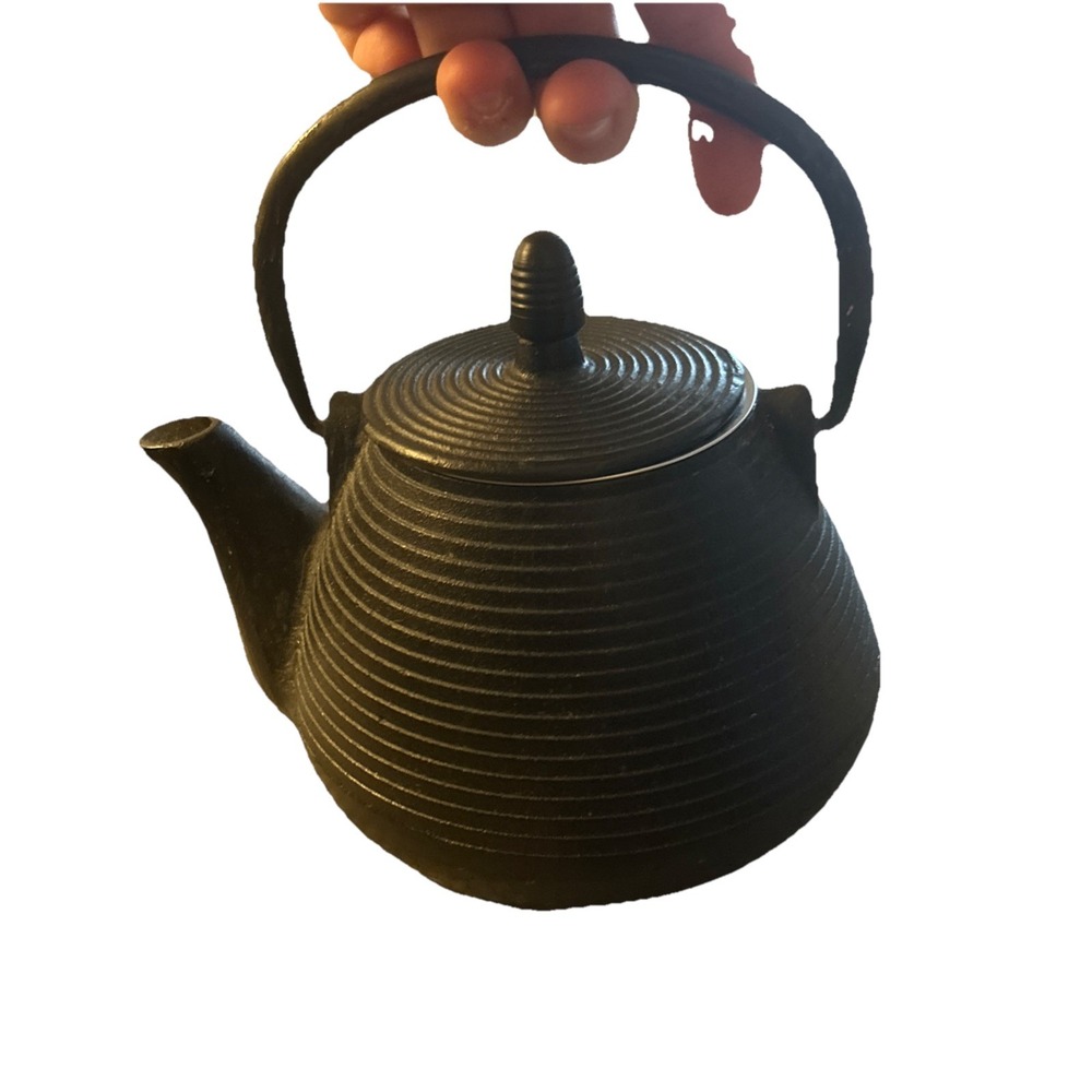 Vintage Cast Iron Ribbed Black Teapot  - 6.5" x 6.5" - For Tea Serving & Decor!!